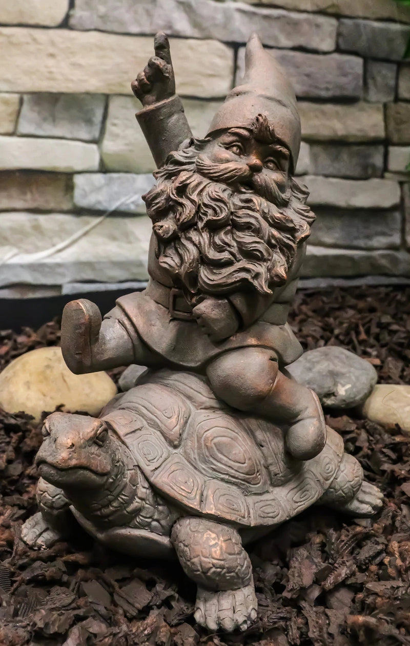 Adventurous Mr Gnome Sitting On Wild Rodeo Giant Tortoise Garden Figurine Decor-1
