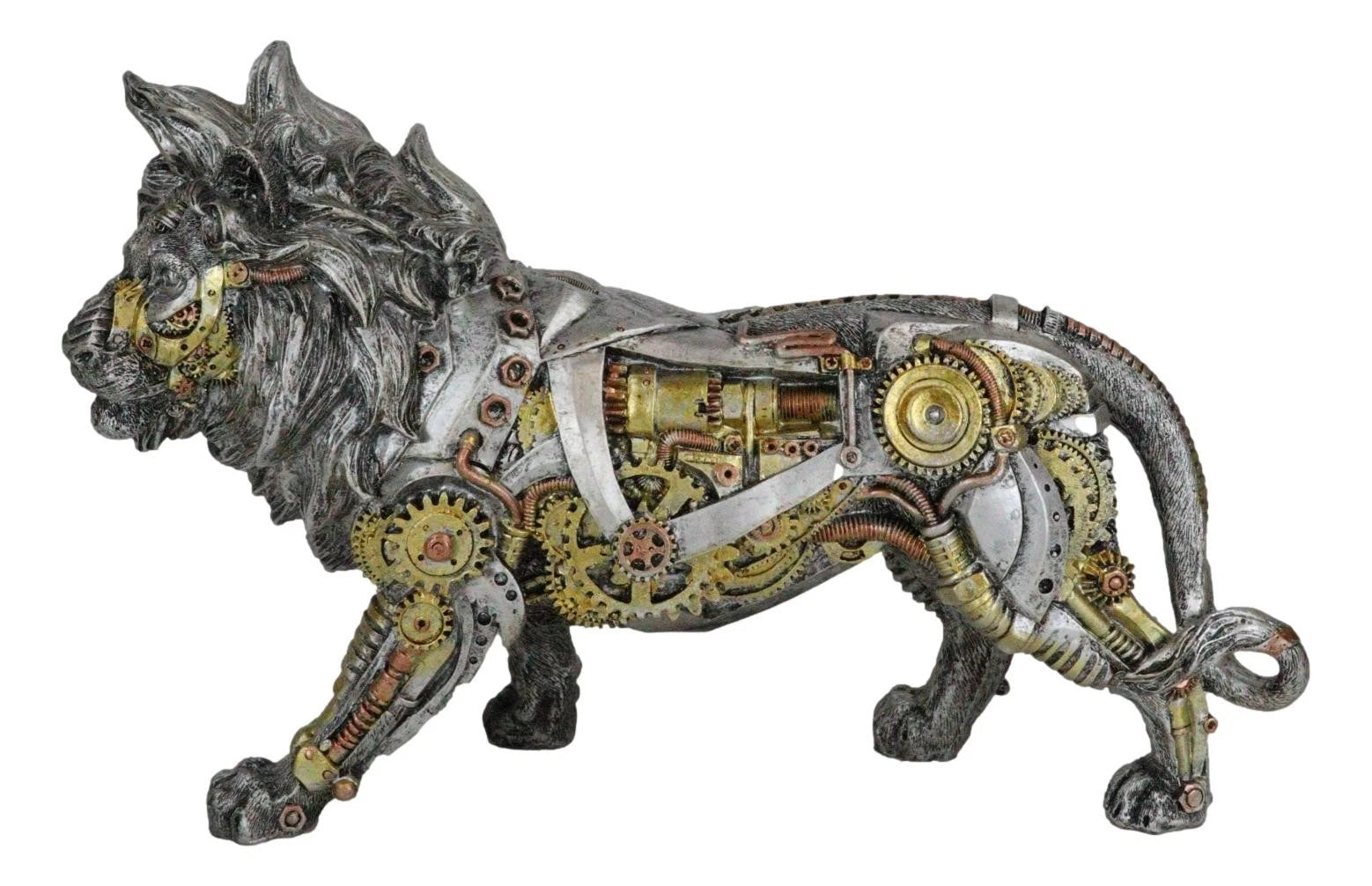 Steampunk Pressure Valve Bionic Geared Cyborg Lion King Prowling Figurine-9