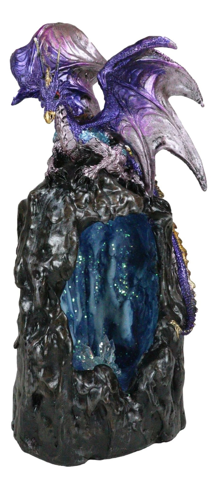 Purple Azure Quartz Dragon On Gemstone Mountain Backflow Incense Burner Figurine-10