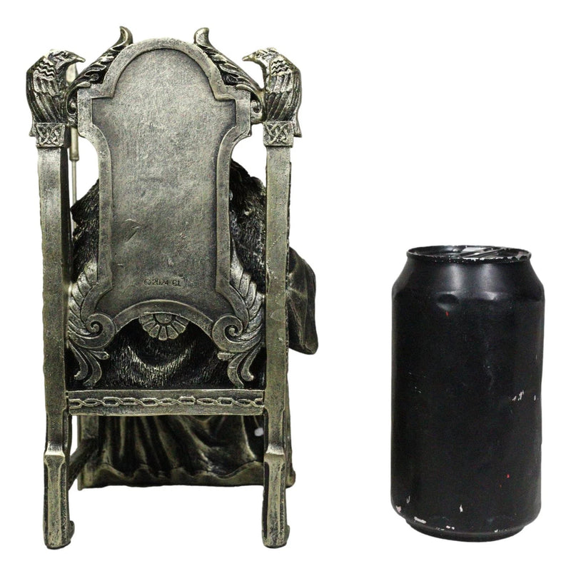 Norse Viking Odin The Alfather Sitting On A Throne with Raven Spear Statue-6
