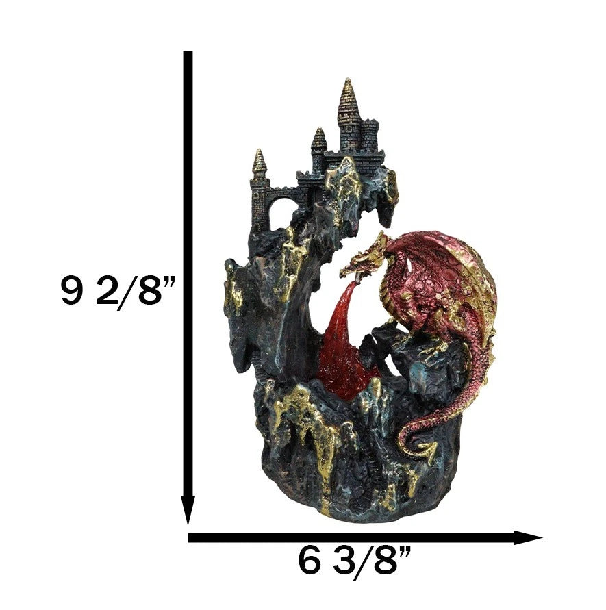 Red Garnet Fire Dragon By Rocky Mountain With Castle LED Light Figurine-9