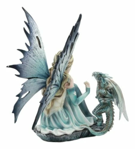 Winter Fairy With Bossy Baby Dragon Statue 7.25"Tall Mythical Fae Magic-8