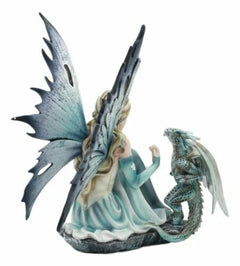 Winter Fairy With Bossy Baby Dragon Statue 7.25"Tall Mythical Fae Magic-8