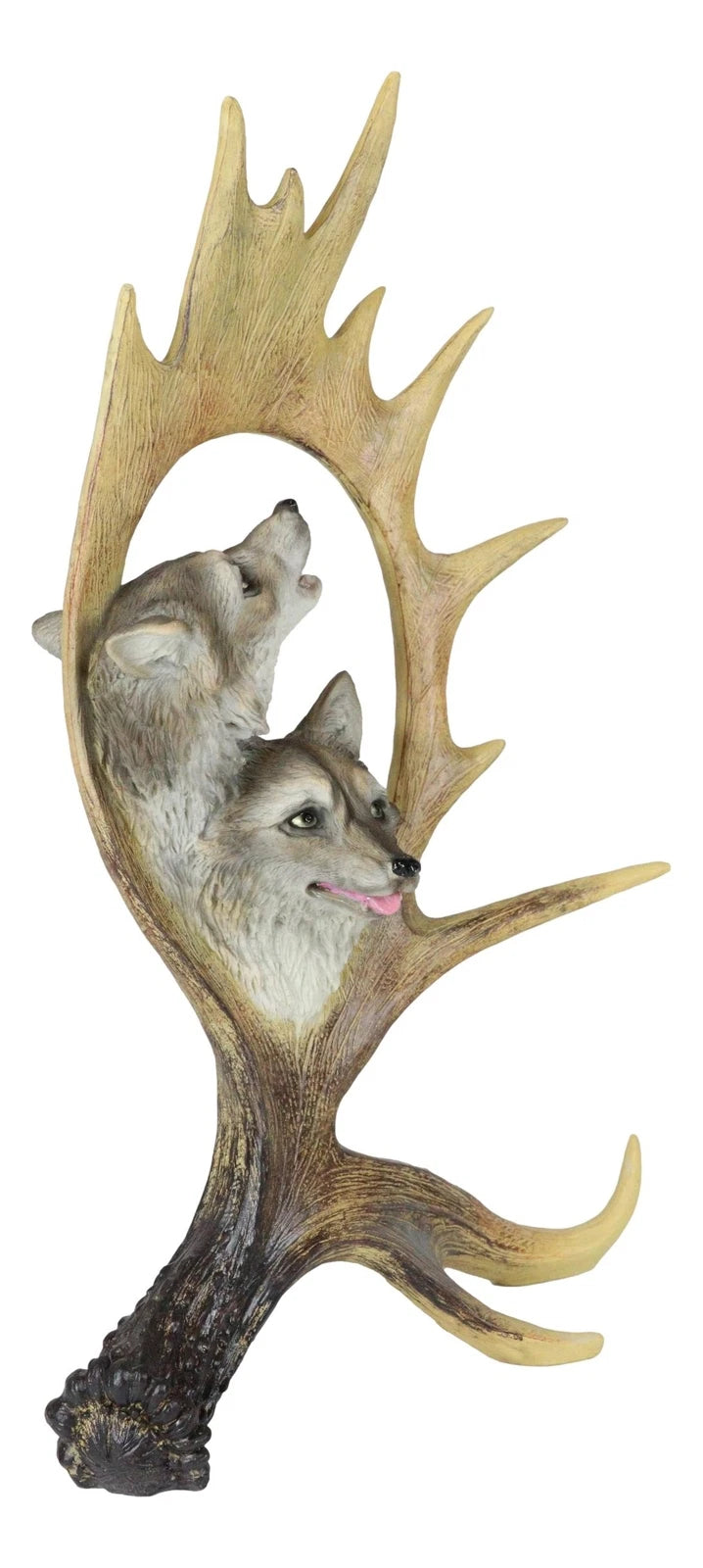 Rustic Western Emperor Moose Deer Antler With Howling Wolves Family Figurine-6