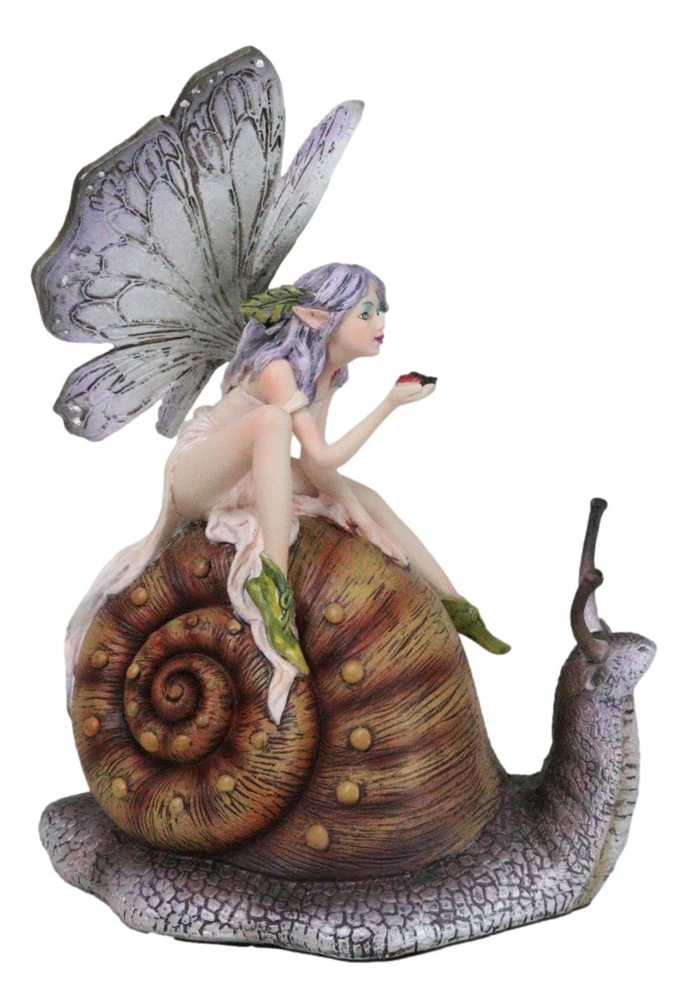 Fantasy Purple Elf Pixie Fairy Ladybug Sitting On Giant Snail Mollusk Figurine-8