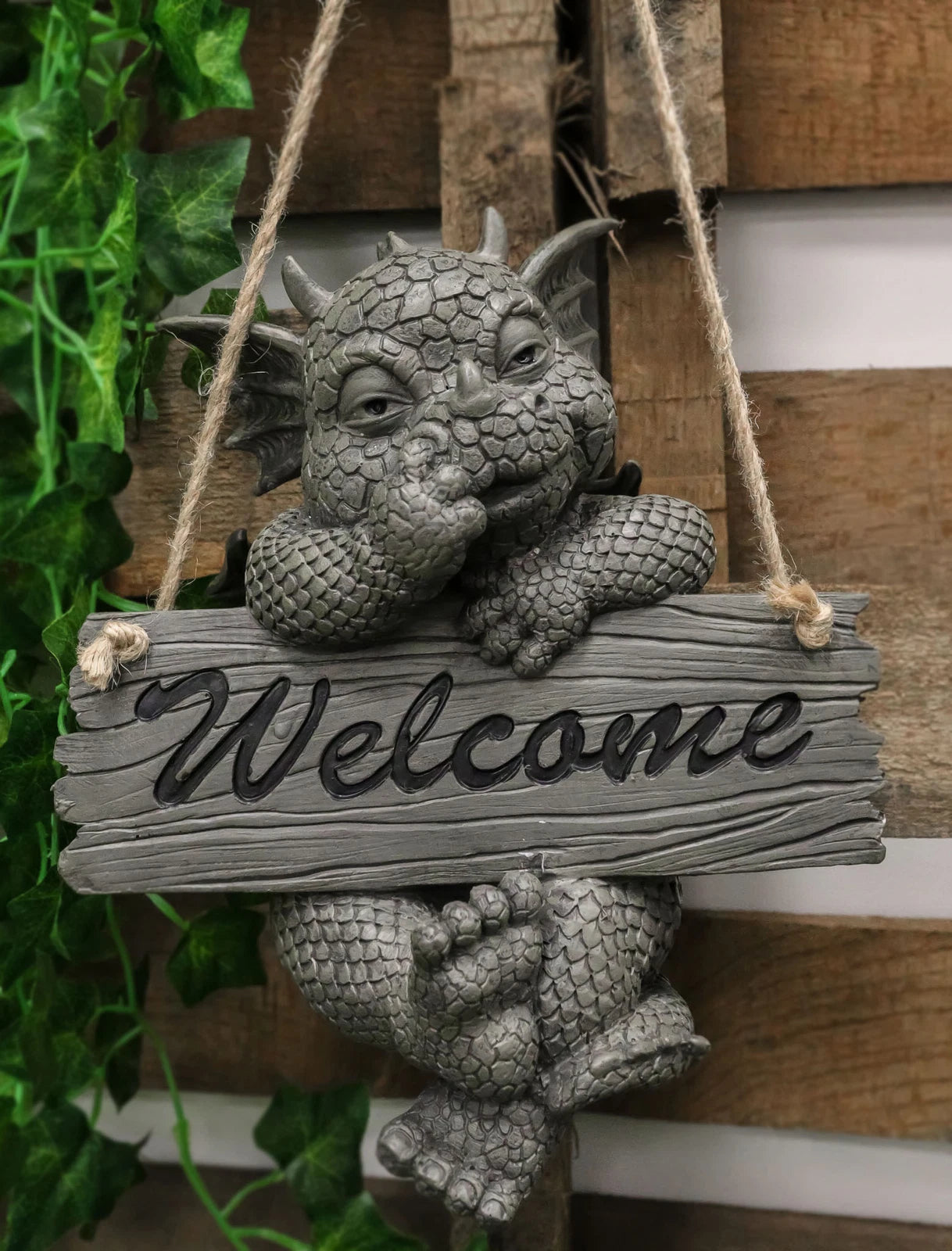 Jute Strings Hanging Welcome Garden Dragon Statue Nose Picker Wyrmling-1