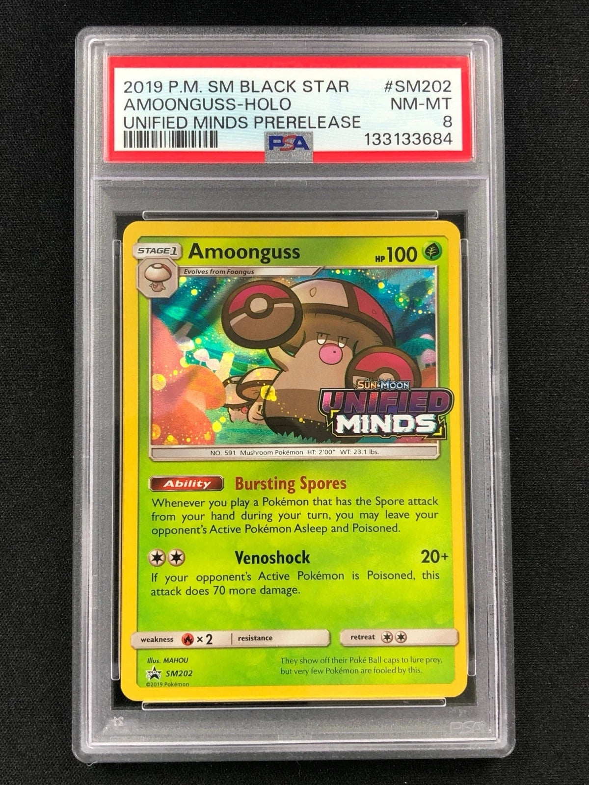 Pokemon 2019 Amoonguss Holo Stamped SM202 Black Star PSA 8-1