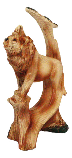 Safari Apex Predator Big Cat Lion King Faux Wood Cutout Carving Resin Figurine-6