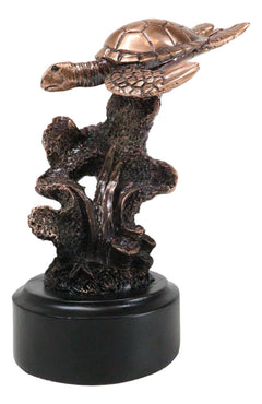 Sea Turtle Swimming By Corals Starfish Electroplated Bronze Resin Statue-8
