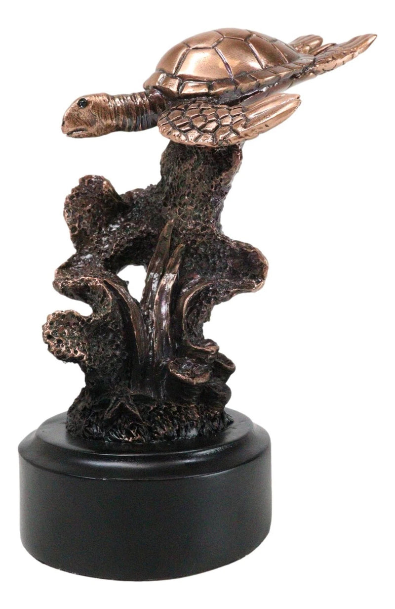 Sea Turtle Swimming By Corals Starfish Electroplated Bronze Resin Statue-8
