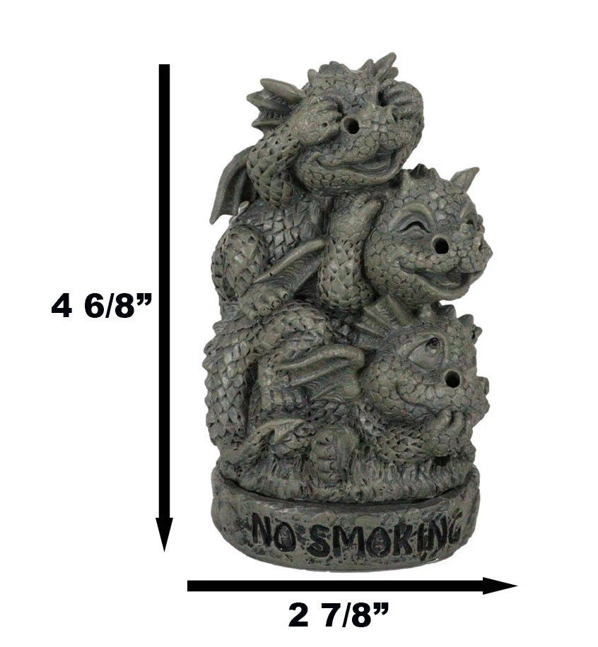 No Smoking See Hear Speak No Evil Whimsical Dragons Backflow Incense Burner-6
