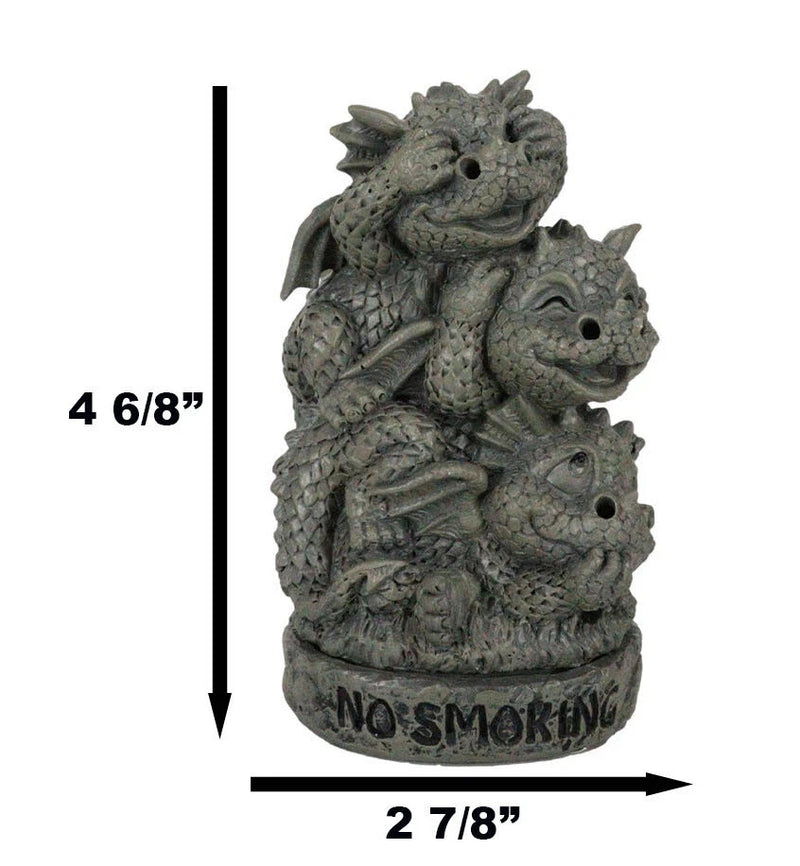 No Smoking See Hear Speak No Evil Whimsical Dragons Backflow Incense Burner-6