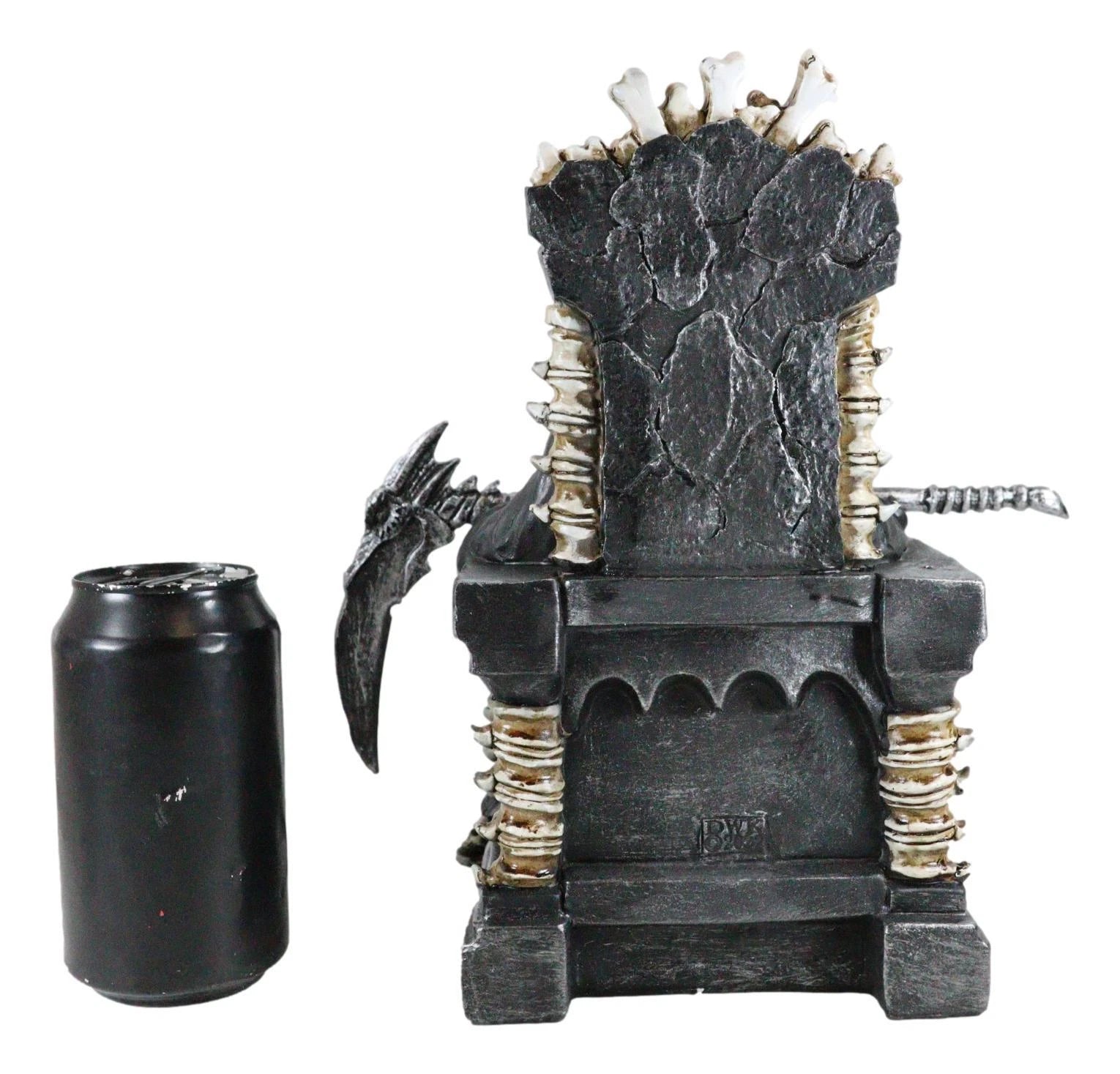 Grim Reaper Figurine, Death Skeleton Throne Statue 10.5" Tall Gothic Home Decor, Sitting Reaper Collectible, Halloween Accent, Desk or Shelf Ornament, Dark Fantasy Sculpture-9