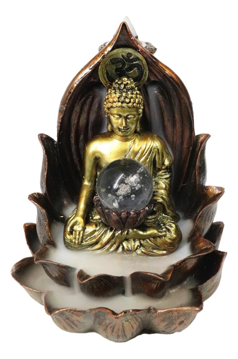 Meditating Buddha Amitabha Backflow Incense Burner W/ LED Globe Light-9