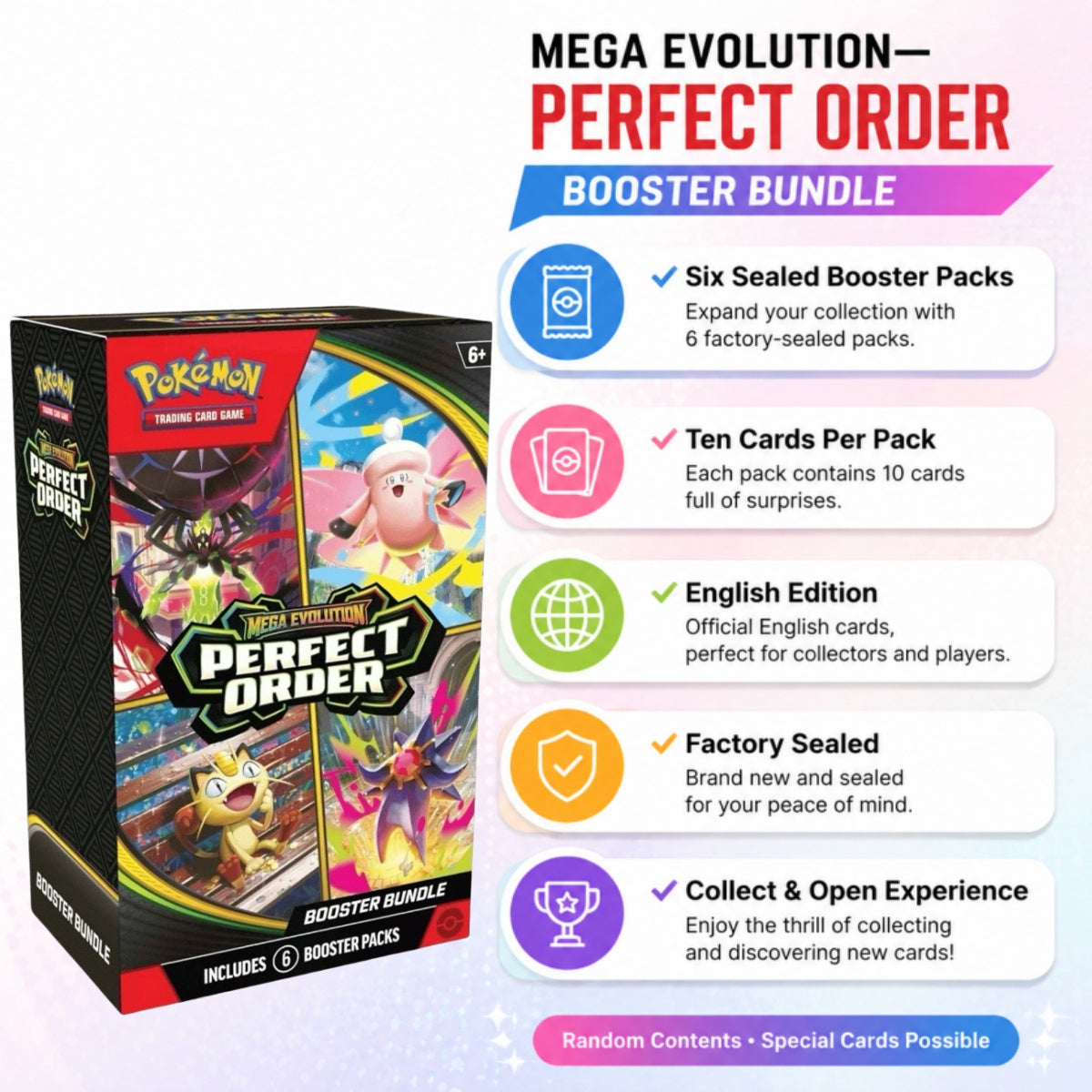 Pokémon TCG Mega Evolution Perfect Order ME3 Booster Bundle 6 Booster Packs English Edition Factory Sealed Collector Gift-2