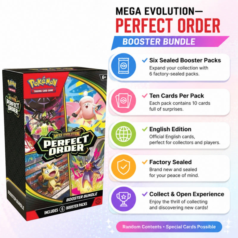 Pokémon TCG Mega Evolution Perfect Order ME3 Booster Bundle 6 Booster Packs English Edition Factory Sealed Collector Gift-2