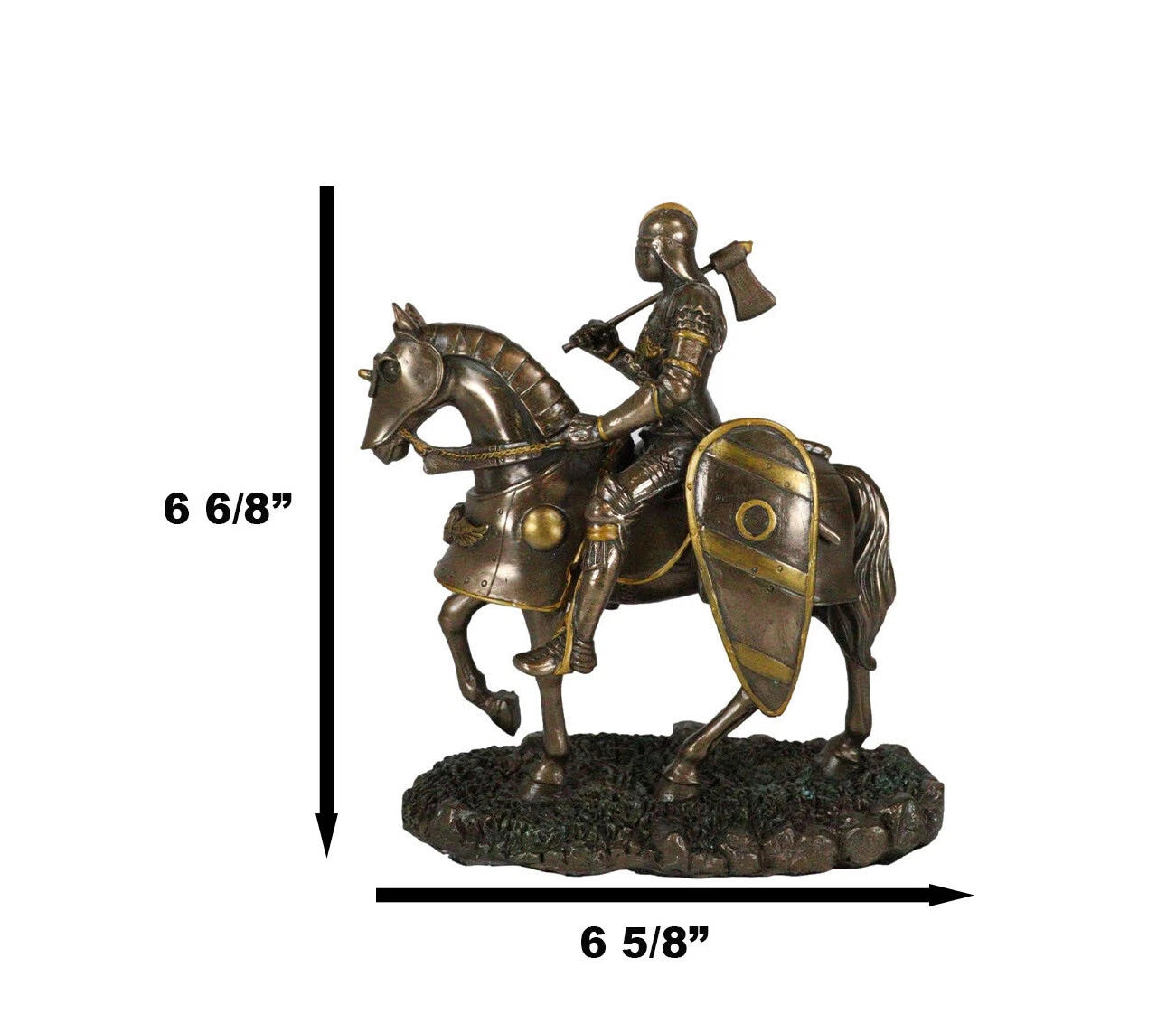 Medieval Suit Of Armor Knight With Large Shield And Axe On Horse Figurine-6