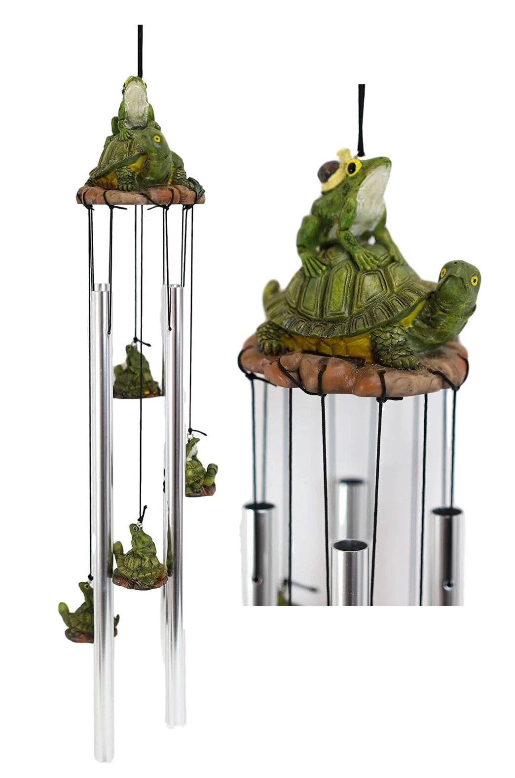 Tortoise Piggybacking Green Frog With Snail Garden Patio Wind Chime Decor-10