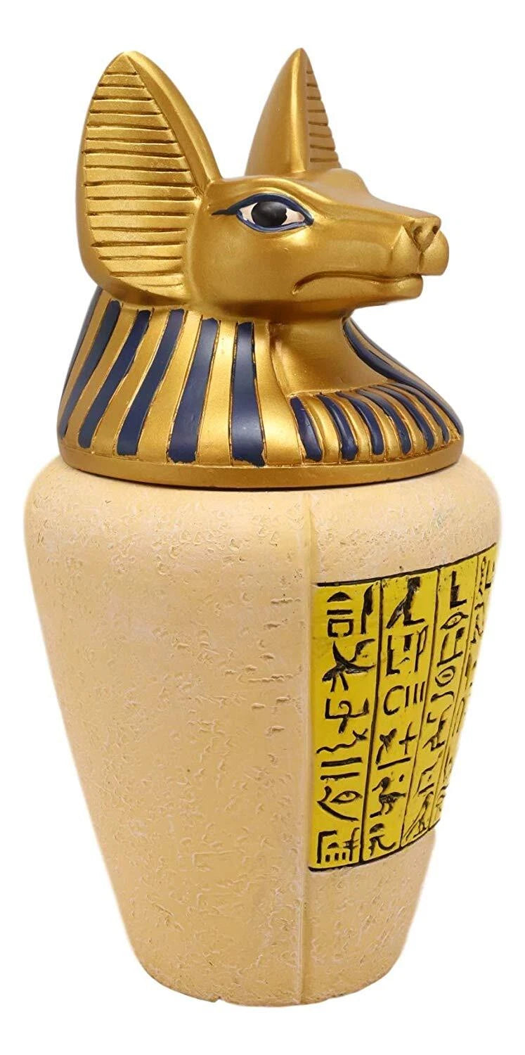 Egyptian God of The Dead Anubis Canopic Jar Statue 10.5"H With Hieroglyphs Decor-6