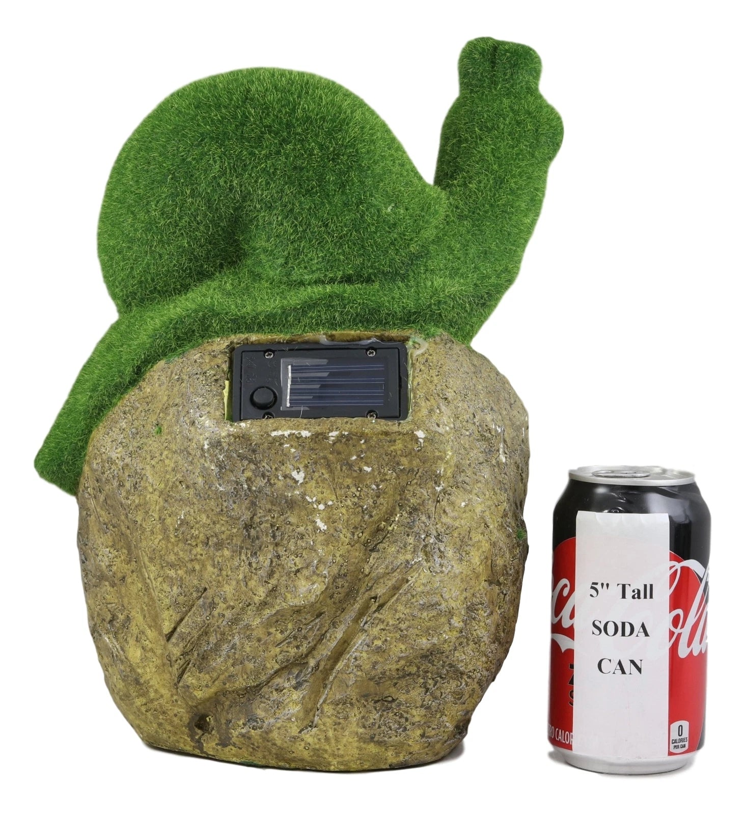 Whimsical Flocked Grass Snail On Rock Garden Statue With Solar LED Light Decor-3