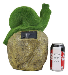 Whimsical Flocked Grass Snail On Rock Garden Statue With Solar LED Light Decor-3