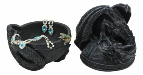 Bone Collector Celtic Druid Dragon Sitting On Gyrosphere Orb Jewelry Trinket Box-7