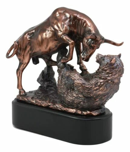 Wall Street Stock Market Charging Bull Trouncing Bear Statue With Pedestal Base-6