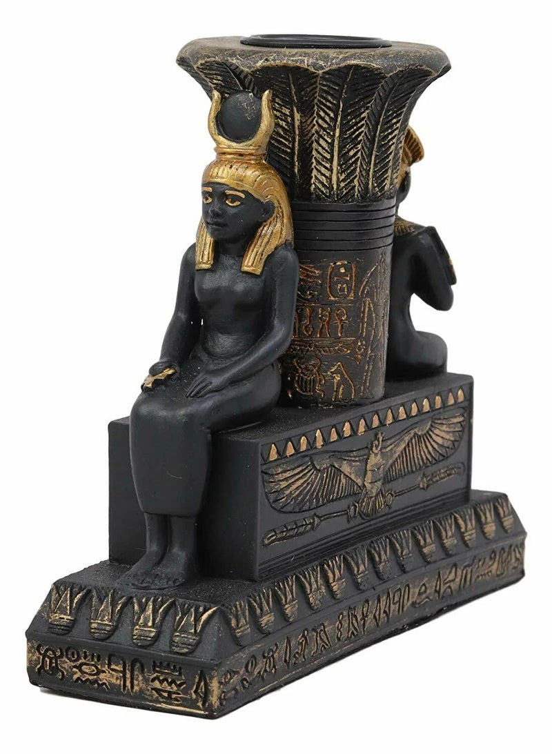 Ancient Egypt Black and Gold Seated Isis and Osiris Pillar Candle Holder-6