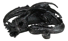 Figura coleccionable de dragón soma negro con cuernos de fantasía medieval en reposo, 28 cm de largo-9