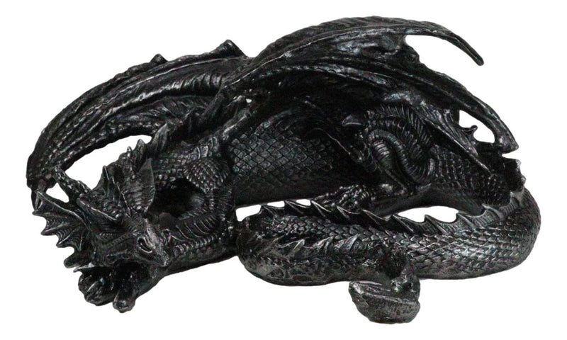 Figura coleccionable de dragón soma negro con cuernos de fantasía medieval en reposo, 28 cm de largo-9