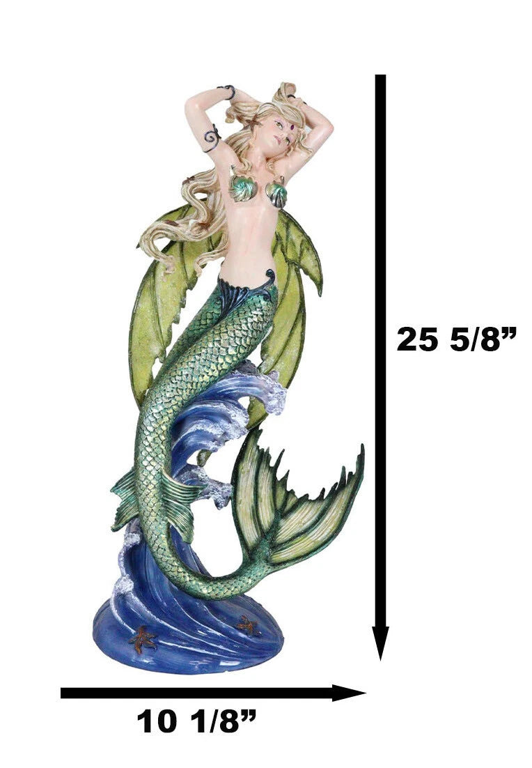 Large Nautical Ocean Dancing Mermaid Statue 26"H Goddess Venus Rising Figurine-9