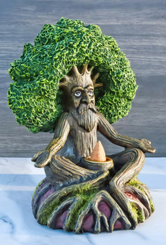 Forest Greenman Tree Man Ent Meditating Backflow Incense Cone Burner Figurine-2