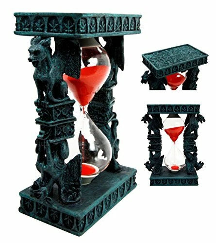 Gothic Winged Stoic Gargoyle Pillars Rooftop Invertible SandTimer Figurine-5