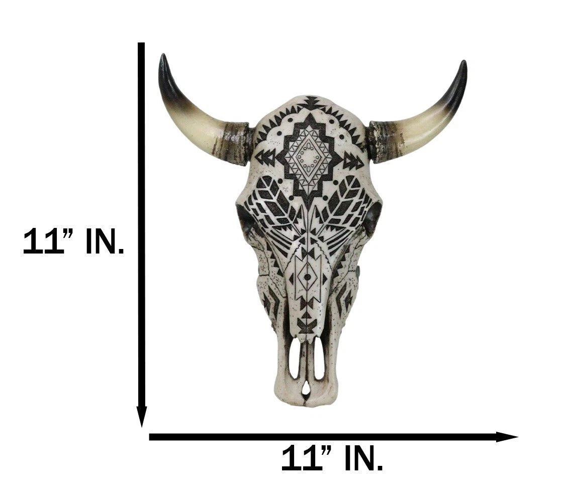 Western Tribal Aztec Vector Tattoo Patterns Horned Cow Skull Wall Decor Plaque-8