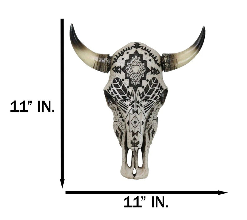 Western Tribal Aztec Vector Tattoo Patterns Horned Cow Skull Wall Decor Plaque-8