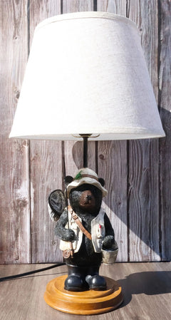 Camping Fisherman Angler Bear Going Fishing With Pole Net And Bucket Table Lamp-1