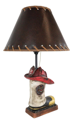 American Hero Fire Fighters Fireman Boot And Helmet Table Lamp With Laced Shade-10