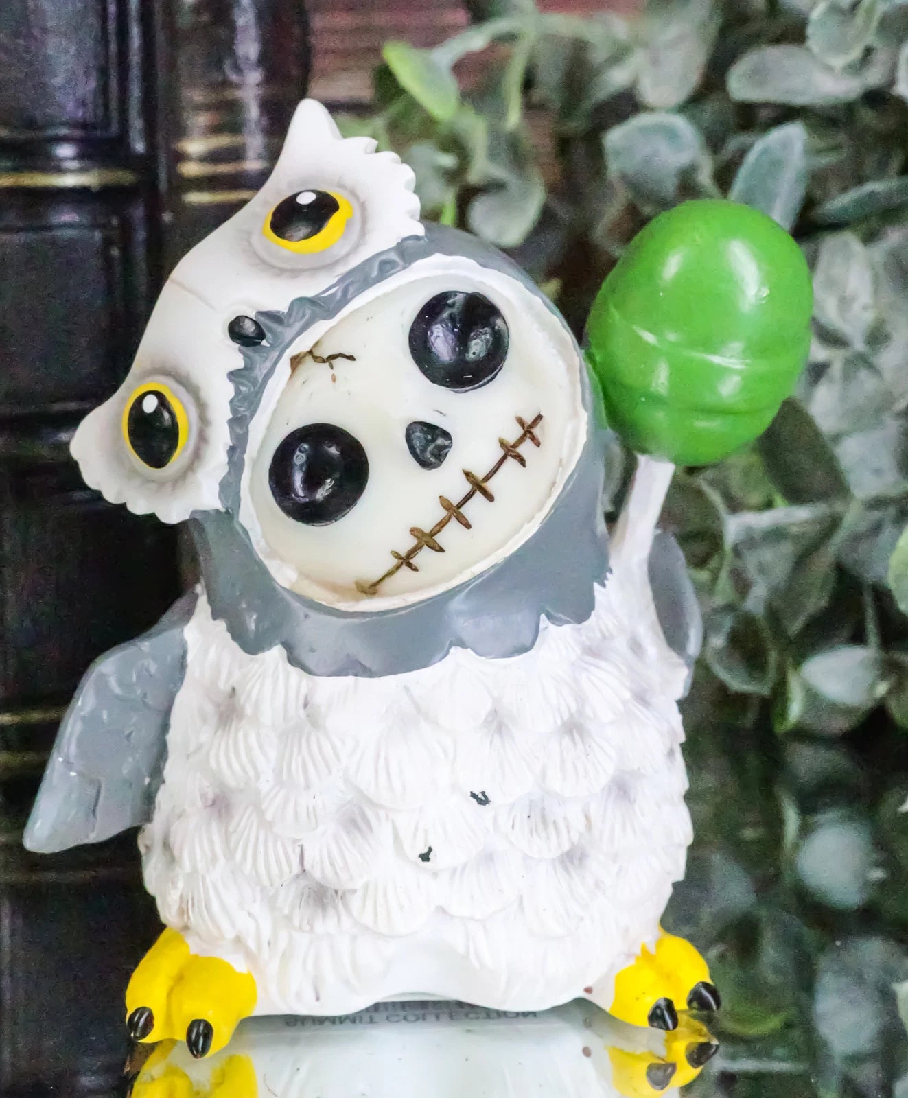 Furrybones Hootie Snow Owl With Green Lollipop Skeleton Monster Figurine Decor-1