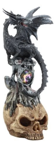 Azureon Black Dragon Perching On Quartz Tower Alien Skull Statue Home Decor-4