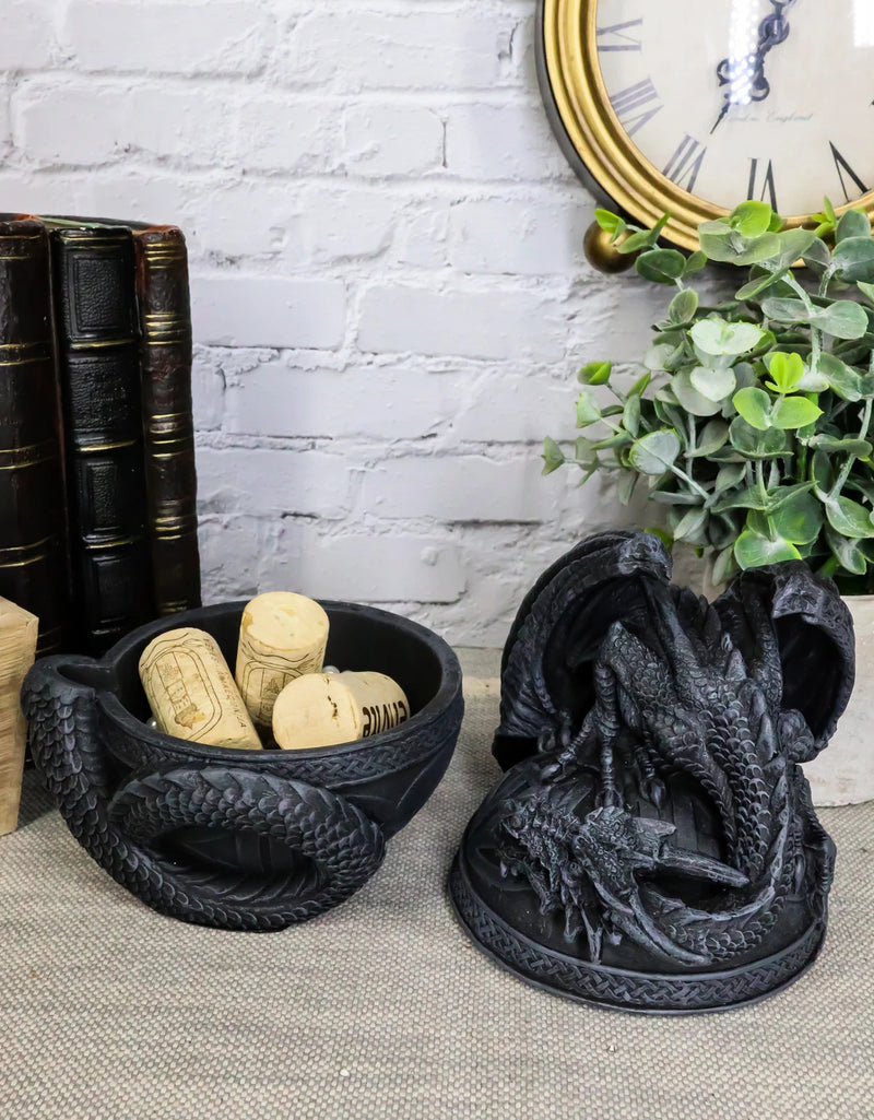 Bone Collector Celtic Druid Dragon Sitting On Gyrosphere Orb Jewelry Trinket Box-8