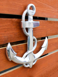 Nautical Ocean Marine Polished Aluminum Metal Ship Anchor Wall Decor Plaque 18"H-2