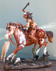 Native Indian Chief Warrior With Hand Axe Charging On Warpath Horse Figurine-8