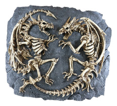 Faux Fossil Rock Block With 2 Dueling Skeleton Dragons Exotic Wall Decor Plaque-7