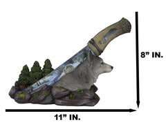 Gray Wolf In Forest Centerpiece With Hunting Knife Letter Opener Statue-10
