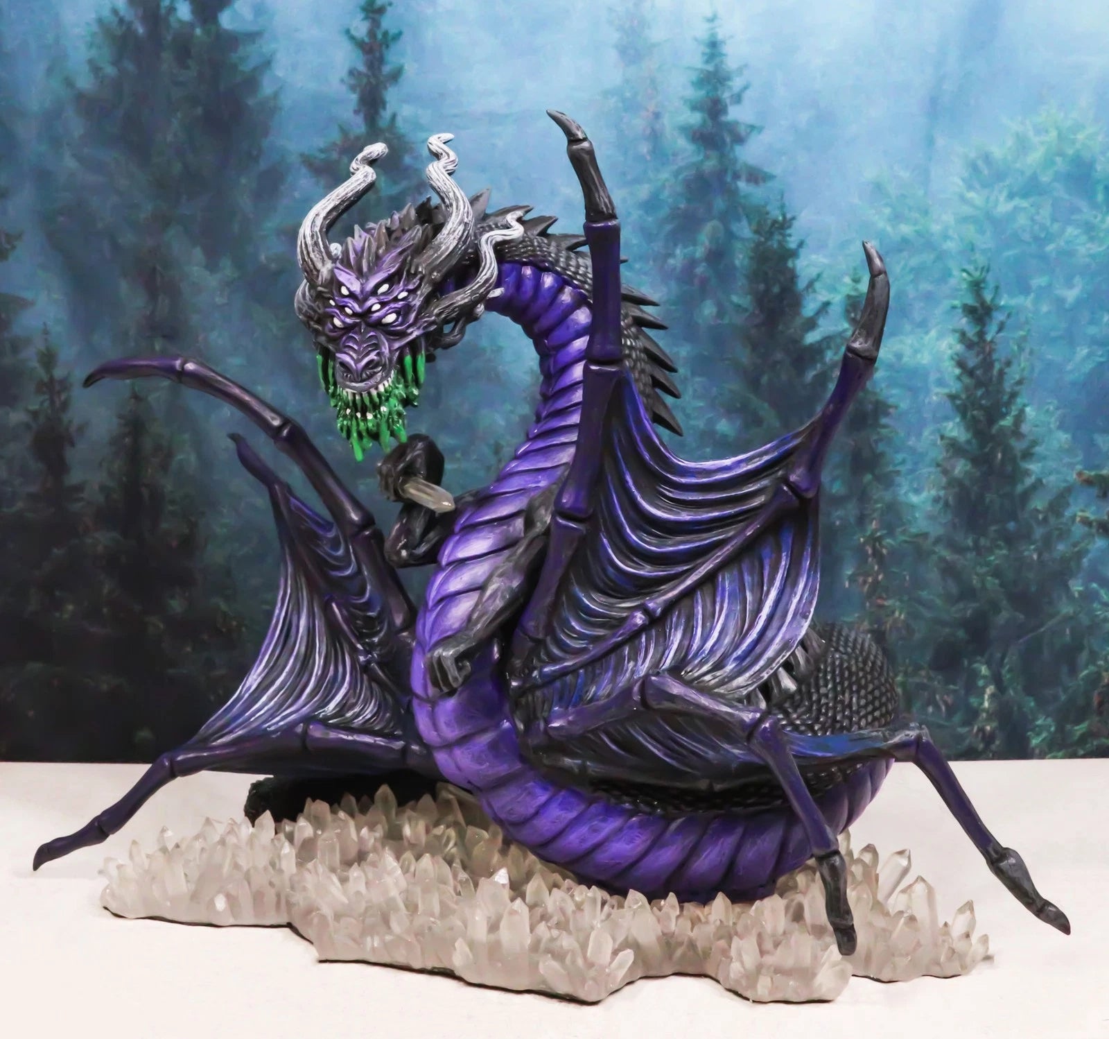 Earth Elemental Purple Moonlight Spider Arachnafaria Dragon On Crystals Statue-1