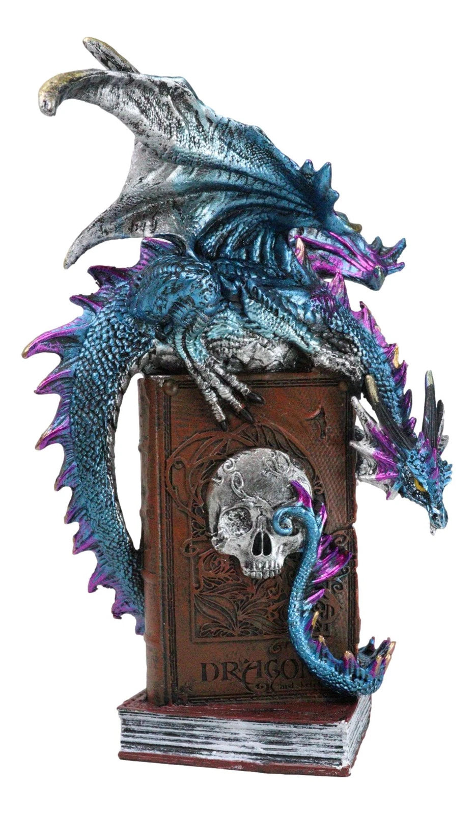 Spell Caster Metallic Ocean Dragon Perching On Necromancy Skull Books Figurine-8
