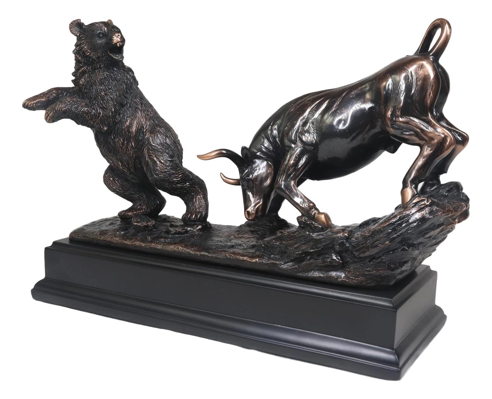 Wall Street Stock Market Signature Charging Bull With Conceding Bear Statue-9