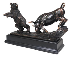 Wall Street Stock Market Signature Charging Bull With Conceding Bear Statue-9