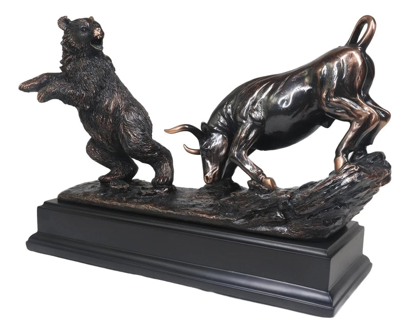 Wall Street Stock Market Signature Charging Bull With Conceding Bear Statue-9