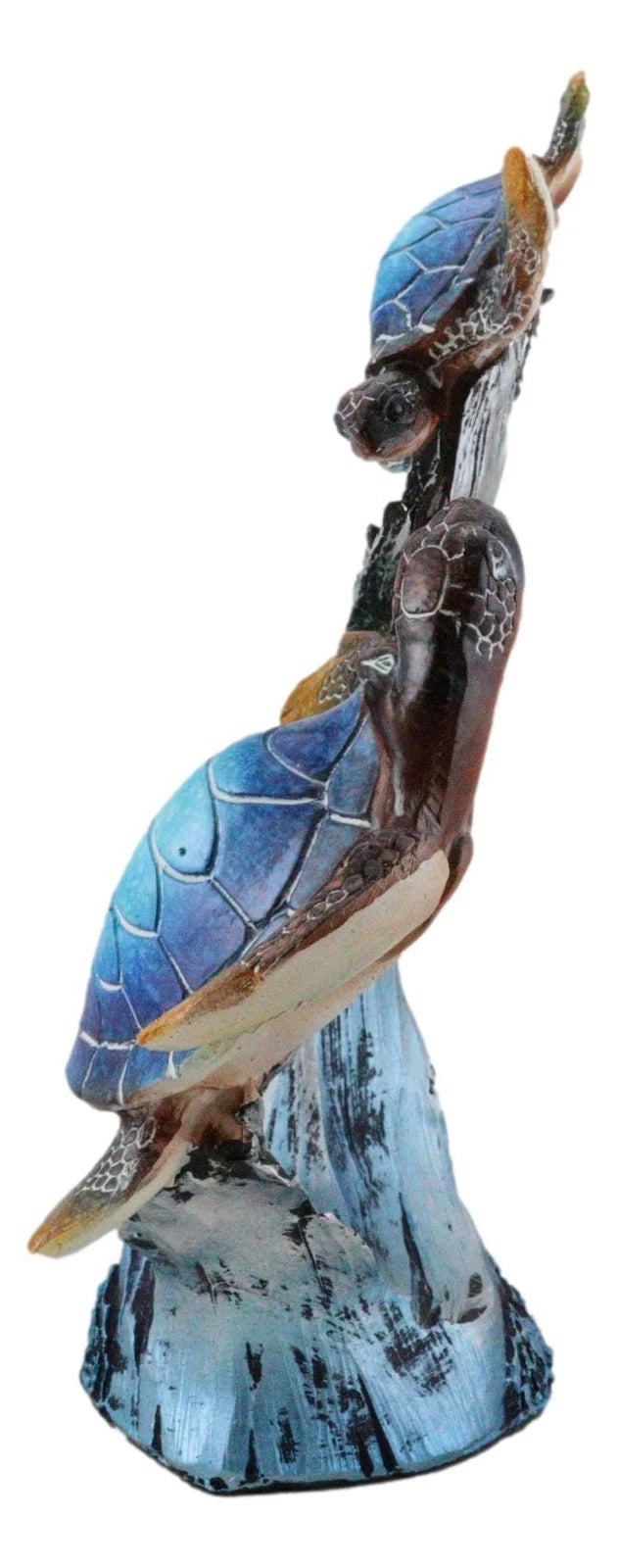 Nautical Blue Sea Turtle And Baby Swimming By Ocean Currents And Waves Figurine-9